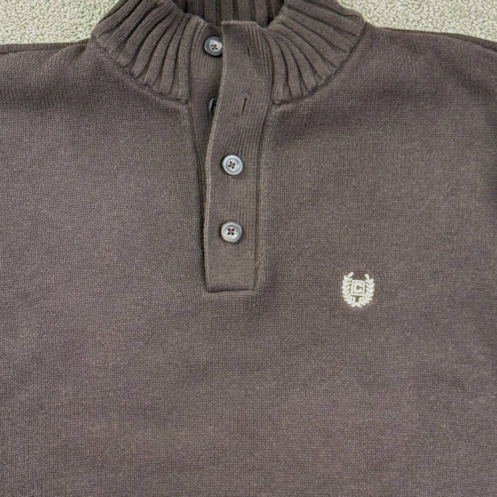 Vintage Chaps Mens L Brown Mock Neck 3 Button Sweater Hong Kong Preppy Casual